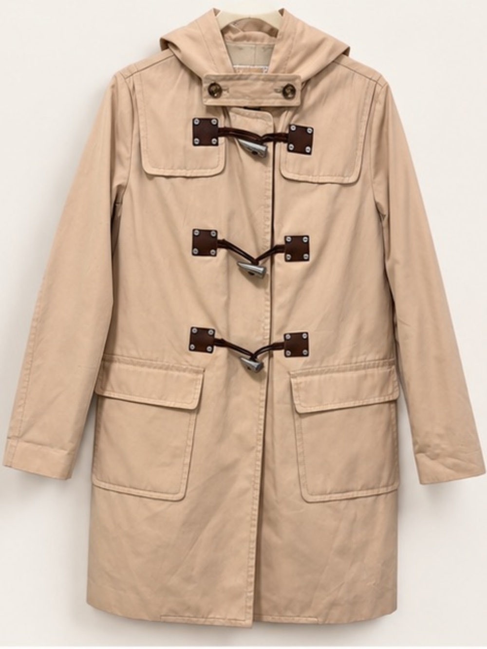 MICHAEL Michael Kors Beige Hooded Toggle Duffle Trench Coat Size M
